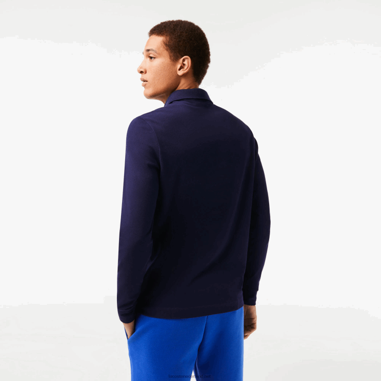 Lacoste smart paris piqué polo met lange mouwen van stretchkatoen 0828H665 marineblauw 166 Heren