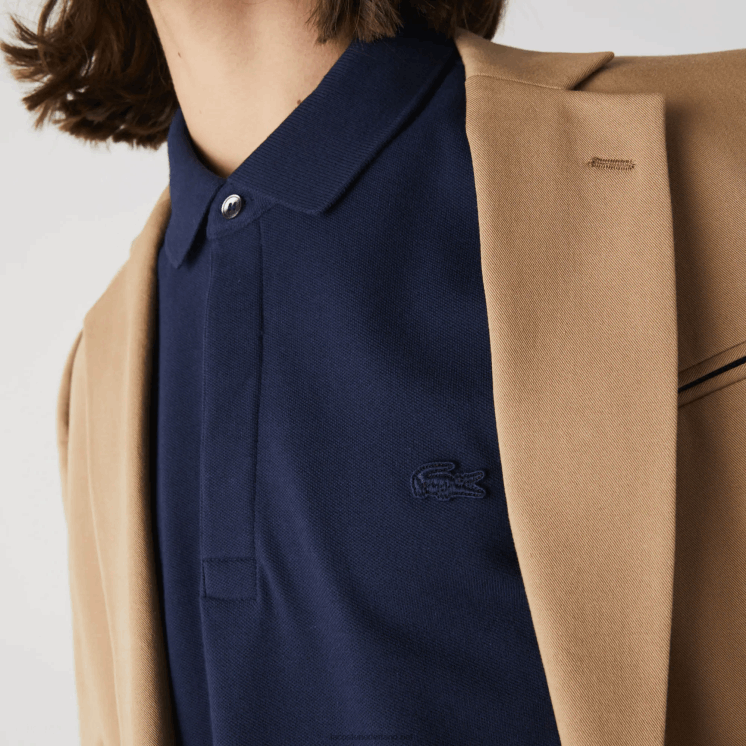 Lacoste smart paris piqué polo met lange mouwen van stretchkatoen 0828H665 marineblauw 166 Heren