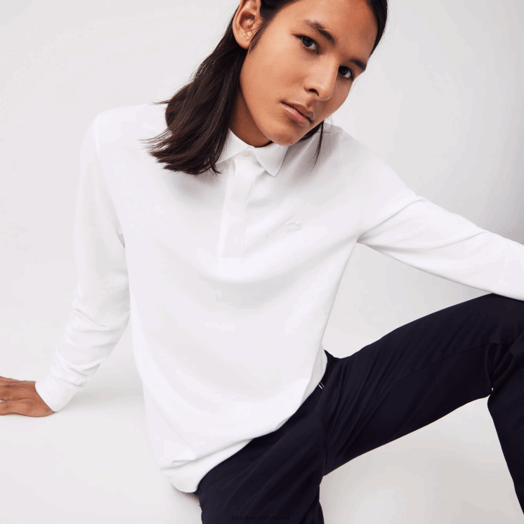Lacoste smart paris piqué polo met lange mouwen van stretchkatoen 0828H666 wit 001 Heren