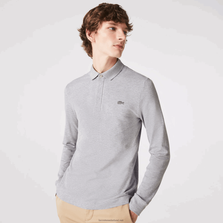 Lacoste smart paris piqué polo met lange mouwen van stretchkatoen 0828H668 grijze chine ca Heren