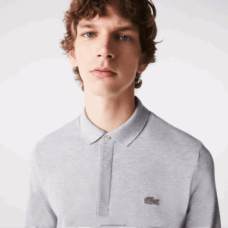Lacoste smart paris piqué polo met lange mouwen van stretchkatoen 0828H668 grijze chine ca Heren