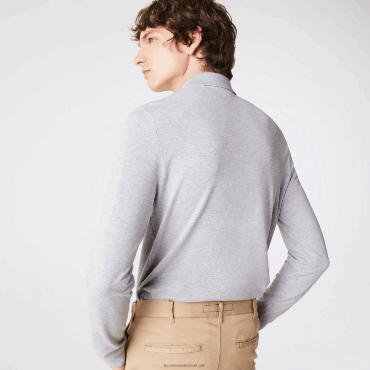 Lacoste smart paris piqué polo met lange mouwen van stretchkatoen 0828H668 grijze chine ca Heren