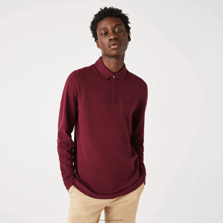 Lacoste smart paris piqué polo met lange mouwen van stretchkatoen 0828H810 bordeaux sxl Heren