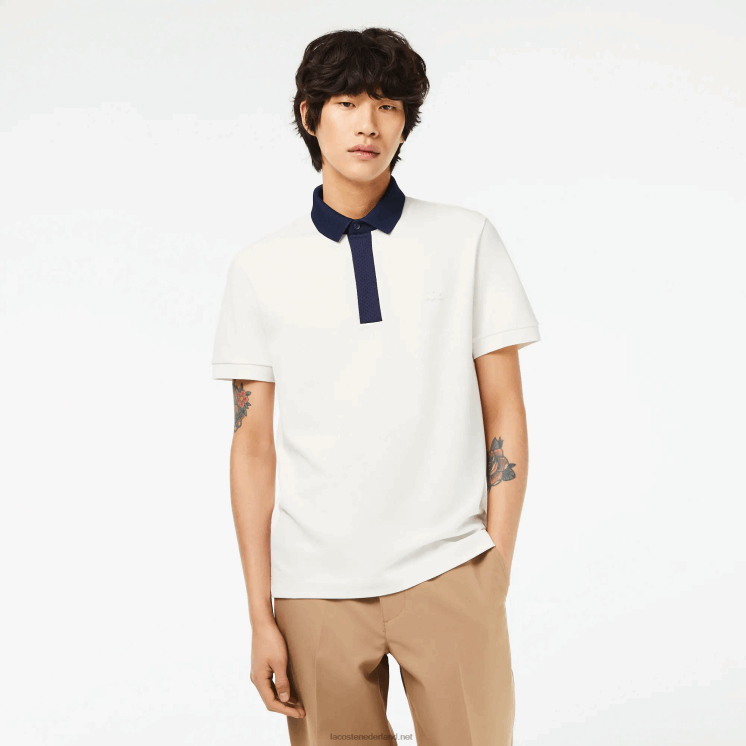 Lacoste smart paris piqué polo van biologisch katoen 0828H194 wit marineblauw ev0 Heren