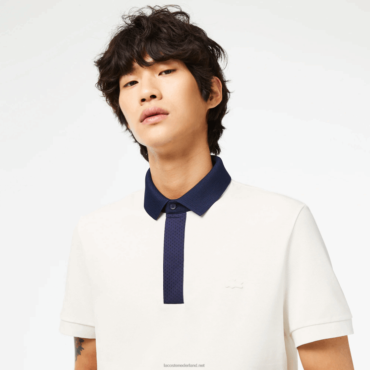 Lacoste smart paris piqué polo van biologisch katoen 0828H194 wit marineblauw ev0 Heren