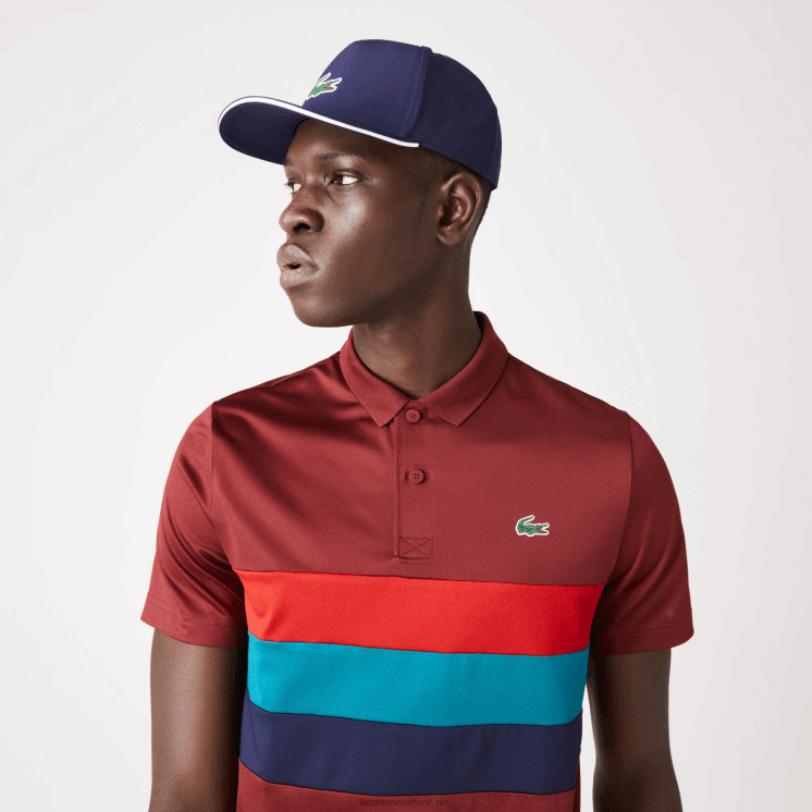 Lacoste sport golfpolo met driekleurige strepen 0828H825 bordeaux rood groen blauw yjy Heren