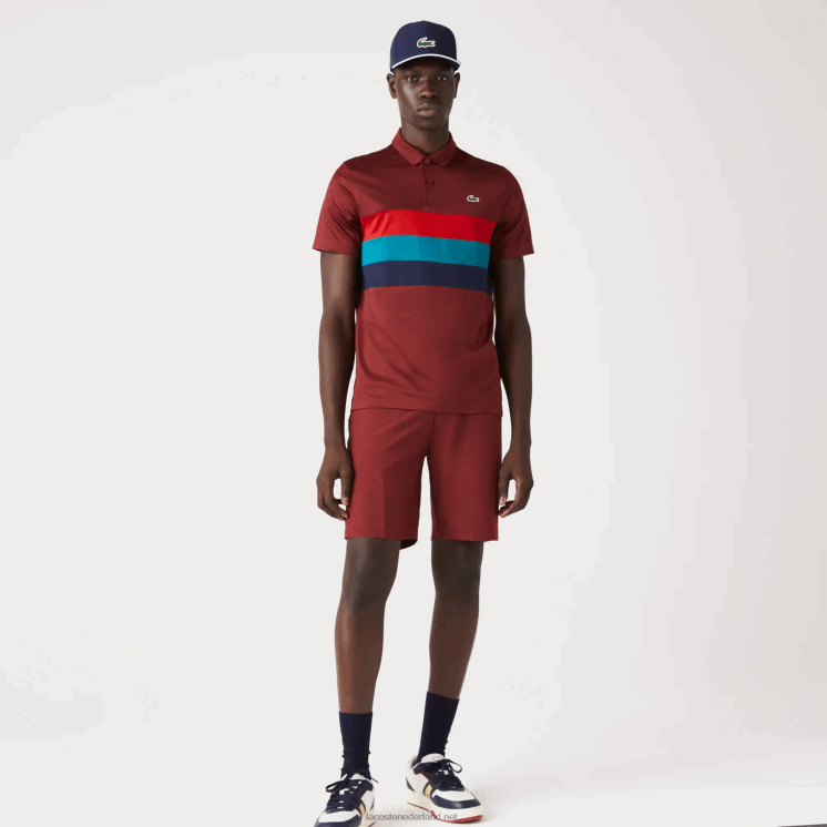 Lacoste sport golfpolo met driekleurige strepen 0828H825 bordeaux rood groen blauw yjy Heren