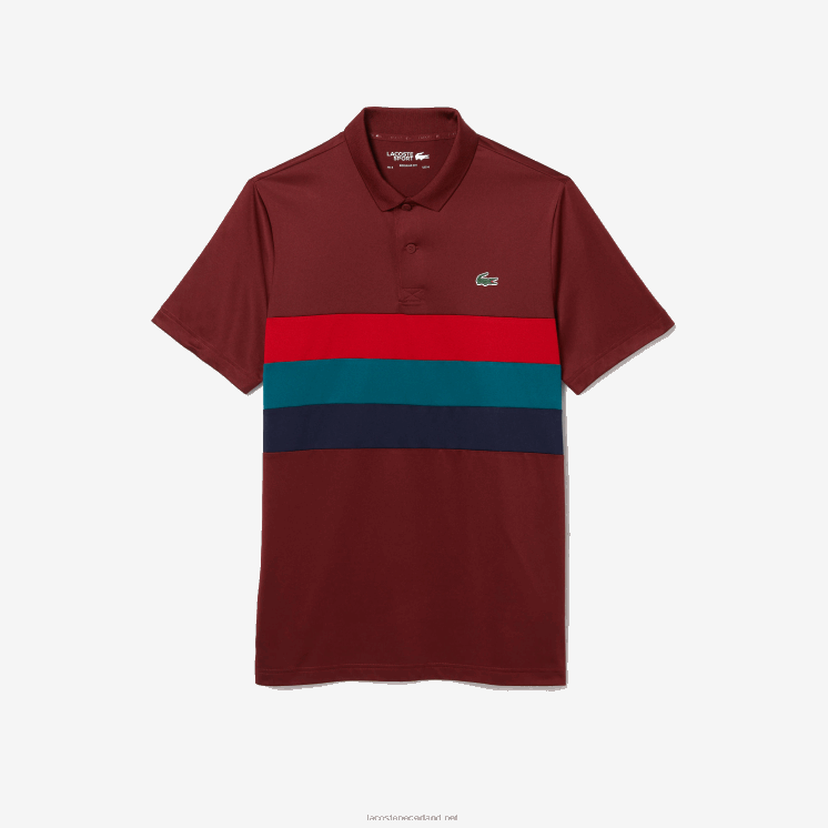 Lacoste sport golfpolo met driekleurige strepen 0828H825 bordeaux rood groen blauw yjy Heren