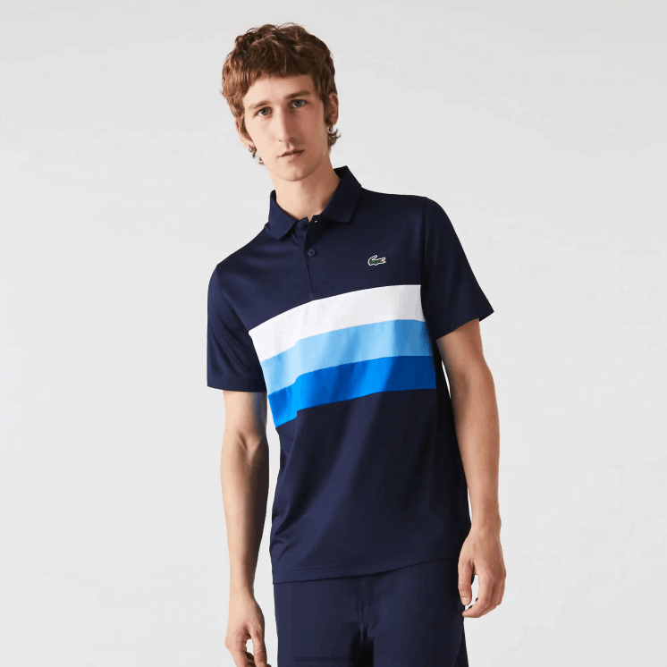 Lacoste sport golfpolo met driekleurige strepen 0828H826 marine wit blauw zf2 Heren