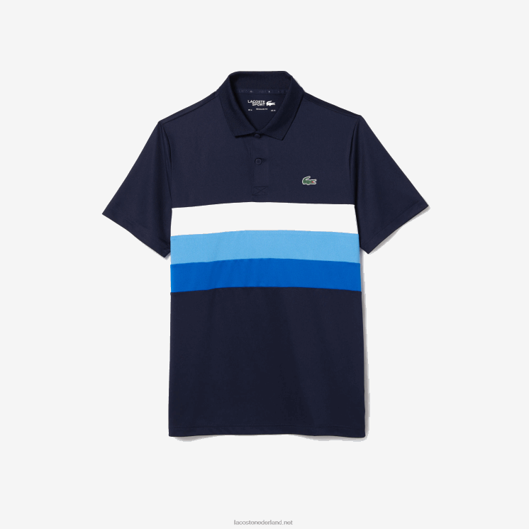 Lacoste sport golfpolo met driekleurige strepen 0828H826 marine wit blauw zf2 Heren