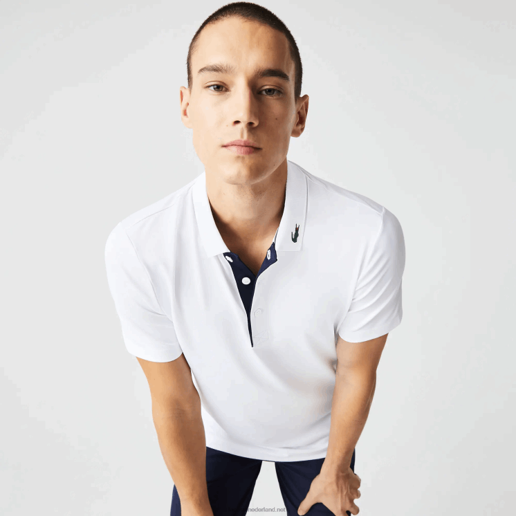 Lacoste sport jersey golfpoloshirt 0828H595 wit marineblauw 522 Heren