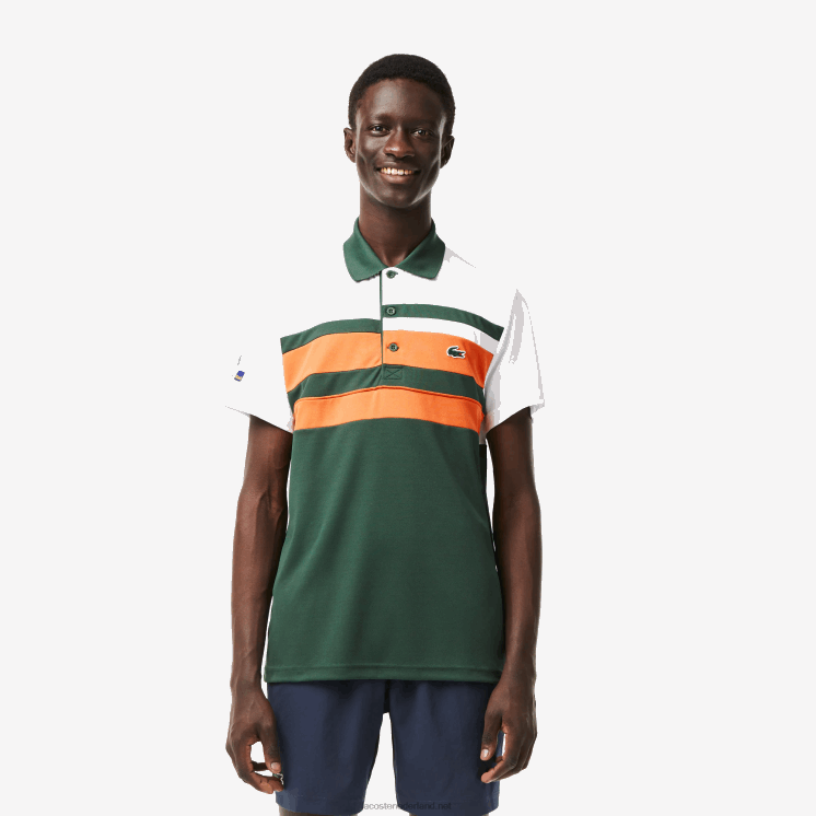 Lacoste sport miami open edition gestreept poloshirt 0828H239 wit oranje groen t0i Heren