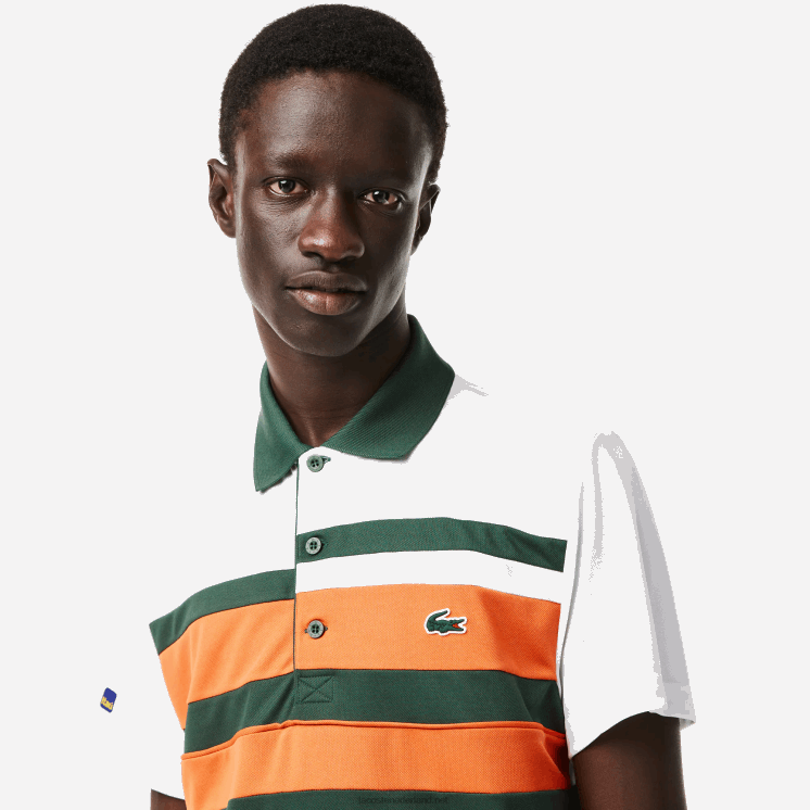 Lacoste sport miami open edition gestreept poloshirt 0828H239 wit oranje groen t0i Heren