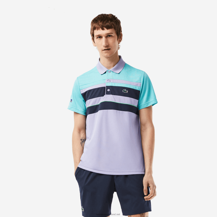 Lacoste sport miami open edition gestreept poloshirt 0828H240 turkoois blauw paars t2i Heren