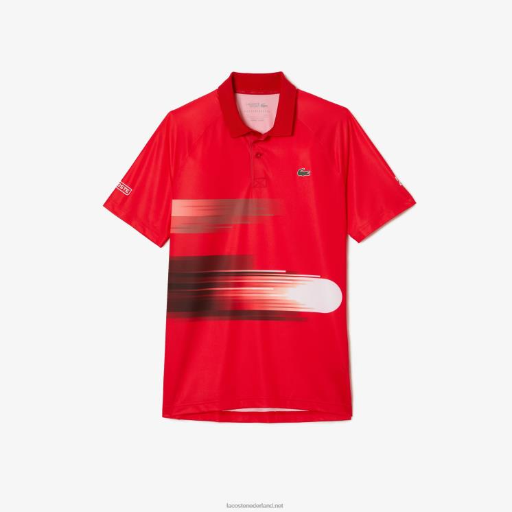 Lacoste sport novak djokovic print stretch polo 0828H929 rood wit c9u Heren