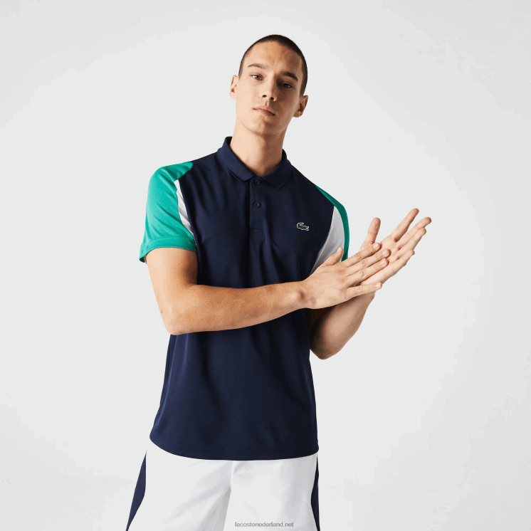Lacoste sport regular fit piqué tennispolo die bestand is tegen hardlopen 0828H557 marineblauw groen wit yj2 Heren