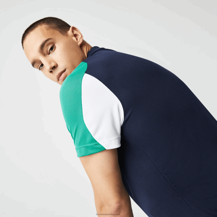 Lacoste sport regular fit piqué tennispolo die bestand is tegen hardlopen 0828H557 marineblauw groen wit yj2 Heren