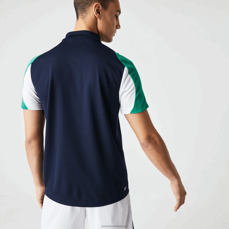 Lacoste sport regular fit piqué tennispolo die bestand is tegen hardlopen 0828H557 marineblauw groen wit yj2 Heren
