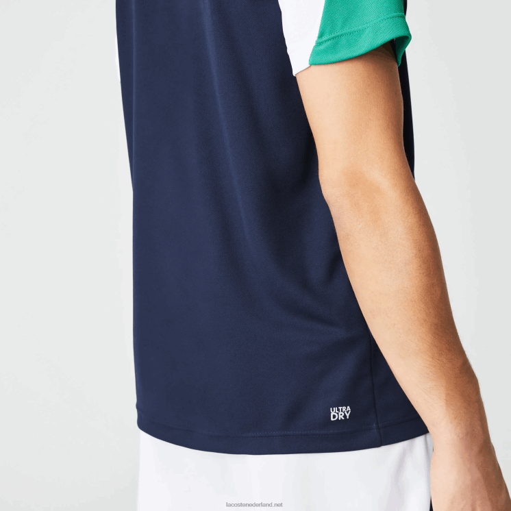 Lacoste sport regular fit piqué tennispolo die bestand is tegen hardlopen 0828H557 marineblauw groen wit yj2 Heren