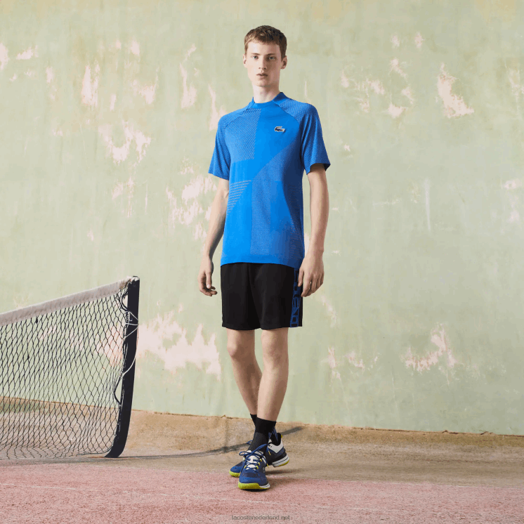 Lacoste sport slim fit naadloze tennispolo 0828H771 blauw geel pth Heren
