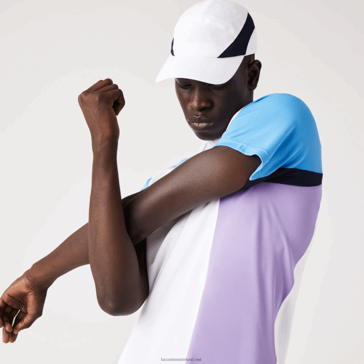 Lacoste sport thermoregulerende piqué tennispolo 0828H779 wit marineblauw paars 6hu Heren