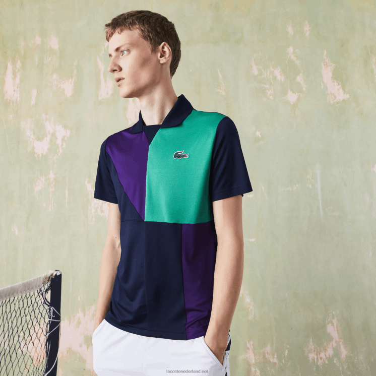 Lacoste sport ultradroge piqué tennispolo 0828H784 marineblauw paars groen xc3 Heren
