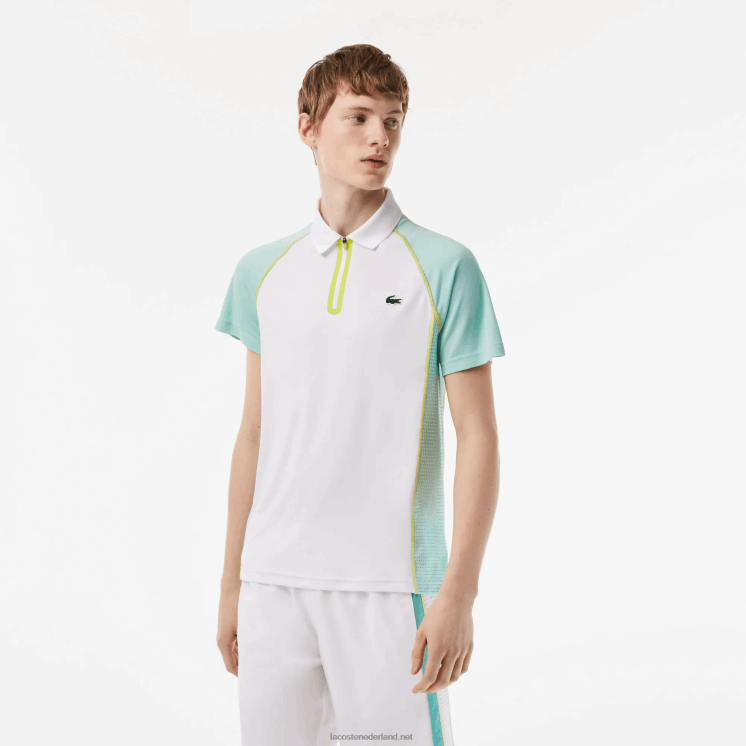 Lacoste tennispolo van gerecycled polyester met ultradroge technologie 0828H137 wit lichtgroen geel awc Heren