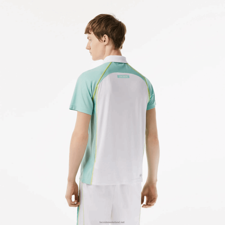 Lacoste tennispolo van gerecycled polyester met ultradroge technologie 0828H137 wit lichtgroen geel awc Heren