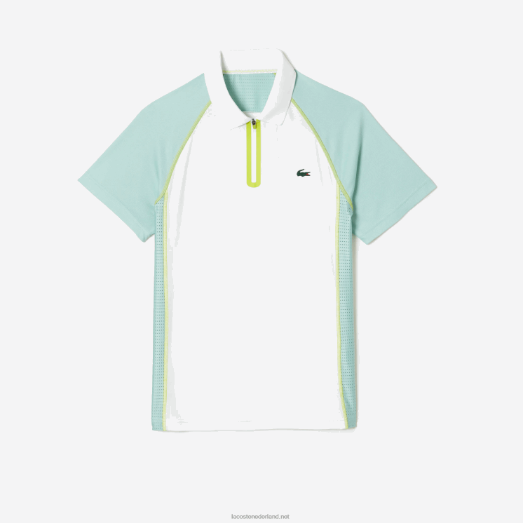 Lacoste tennispolo van gerecycled polyester met ultradroge technologie 0828H137 wit lichtgroen geel awc Heren