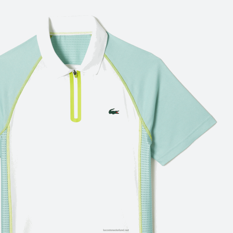 Lacoste tennispolo van gerecycled polyester met ultradroge technologie 0828H137 wit lichtgroen geel awc Heren