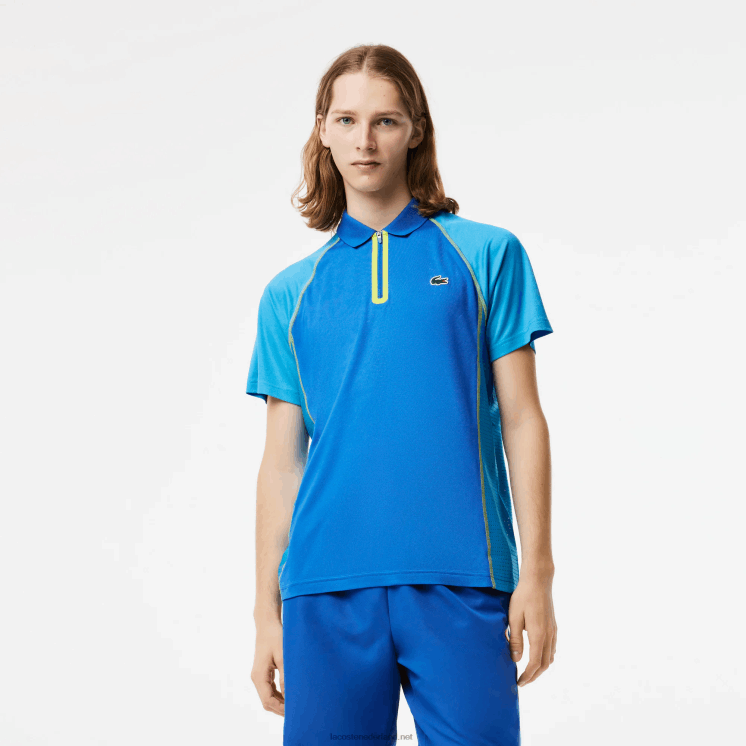 Lacoste tennispolo van gerecycled polyester met ultradroge technologie 0828H138 blauw geel aw9 Heren