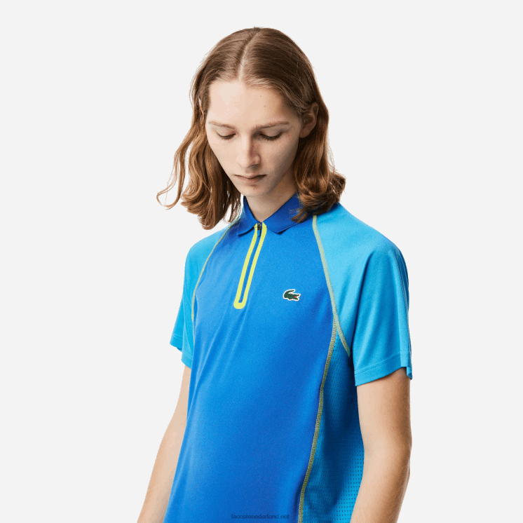Lacoste tennispolo van gerecycled polyester met ultradroge technologie 0828H138 blauw geel aw9 Heren