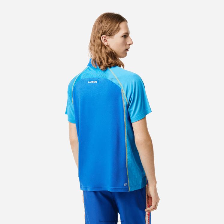 Lacoste tennispolo van gerecycled polyester met ultradroge technologie 0828H138 blauw geel aw9 Heren