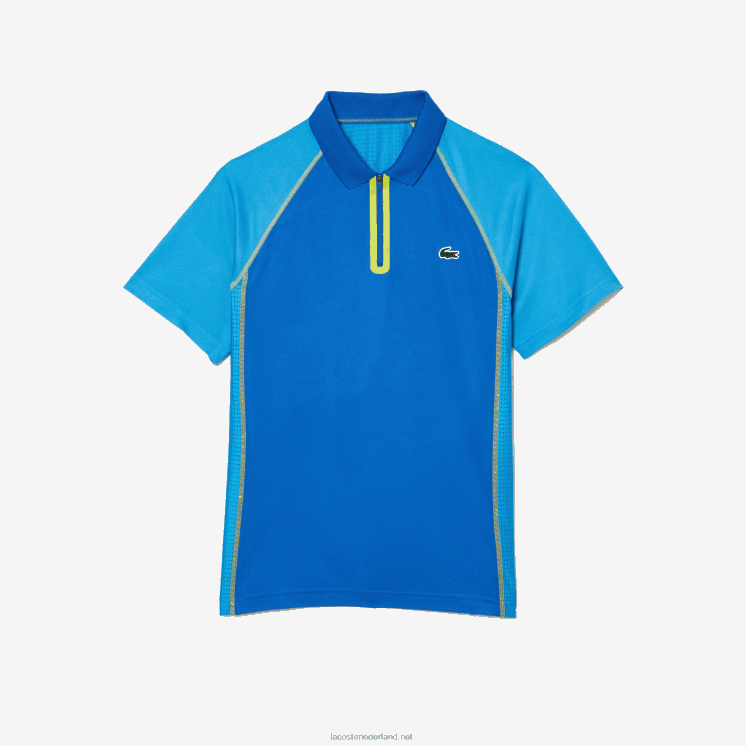 Lacoste tennispolo van gerecycled polyester met ultradroge technologie 0828H138 blauw geel aw9 Heren