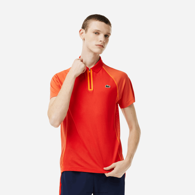 Lacoste tennispolo van gerecycled polyester met ultradroge technologie 0828H139 rood oranje xim Heren