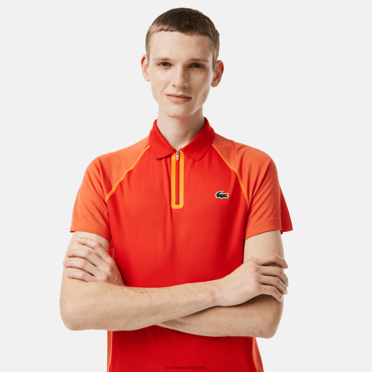 Lacoste tennispolo van gerecycled polyester met ultradroge technologie 0828H139 rood oranje xim Heren