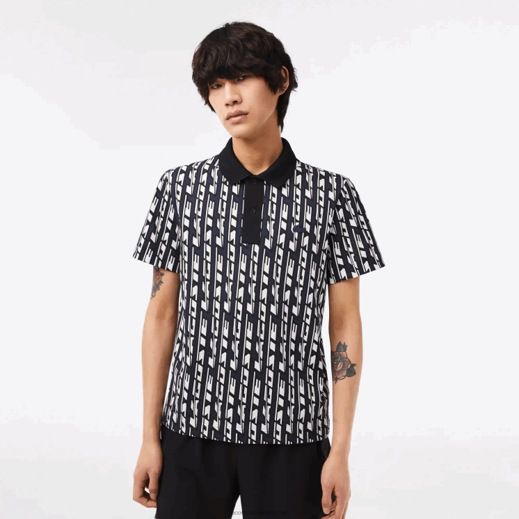 Lacoste tweekleurige bedrukte polo met actieve beweging 0828H2 blauw wit 9yt Heren