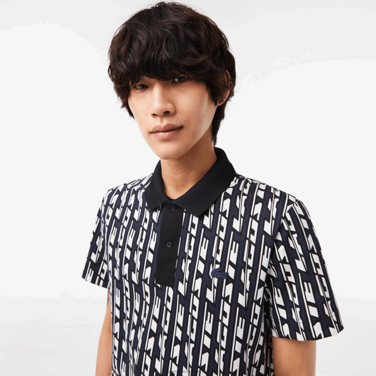Lacoste tweekleurige bedrukte polo met actieve beweging 0828H2 blauw wit 9yt Heren
