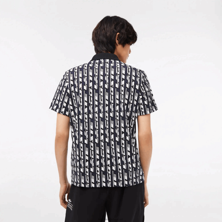 Lacoste tweekleurige bedrukte polo met actieve beweging 0828H2 blauw wit 9yt Heren
