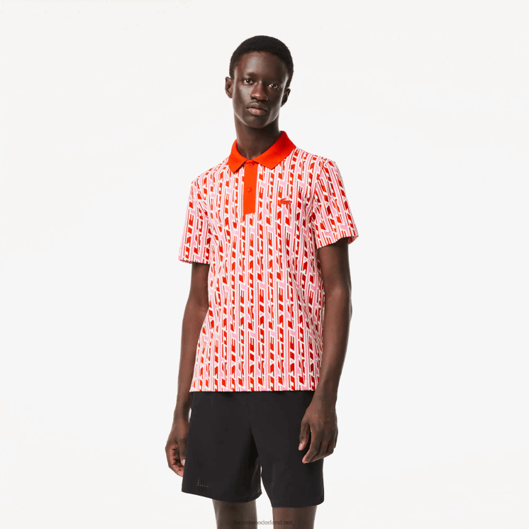 Lacoste tweekleurige bedrukte polo met actieve beweging 0828H3 roze rood 9hy Heren