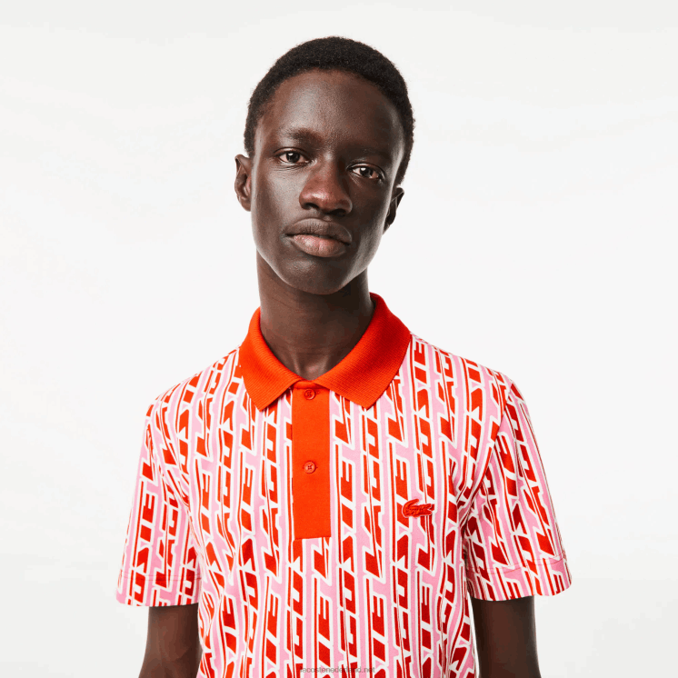 Lacoste tweekleurige bedrukte polo met actieve beweging 0828H3 roze rood 9hy Heren
