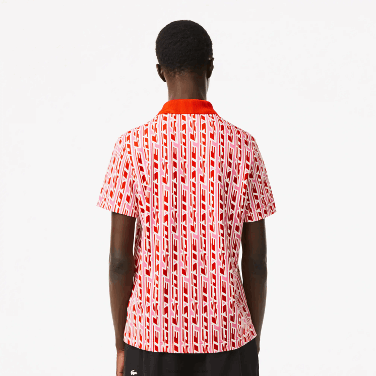 Lacoste tweekleurige bedrukte polo met actieve beweging 0828H3 roze rood 9hy Heren