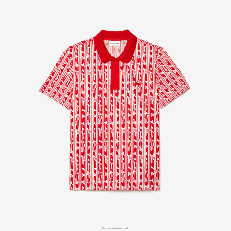 Lacoste tweekleurige bedrukte polo met actieve beweging 0828H3 roze rood 9hy Heren