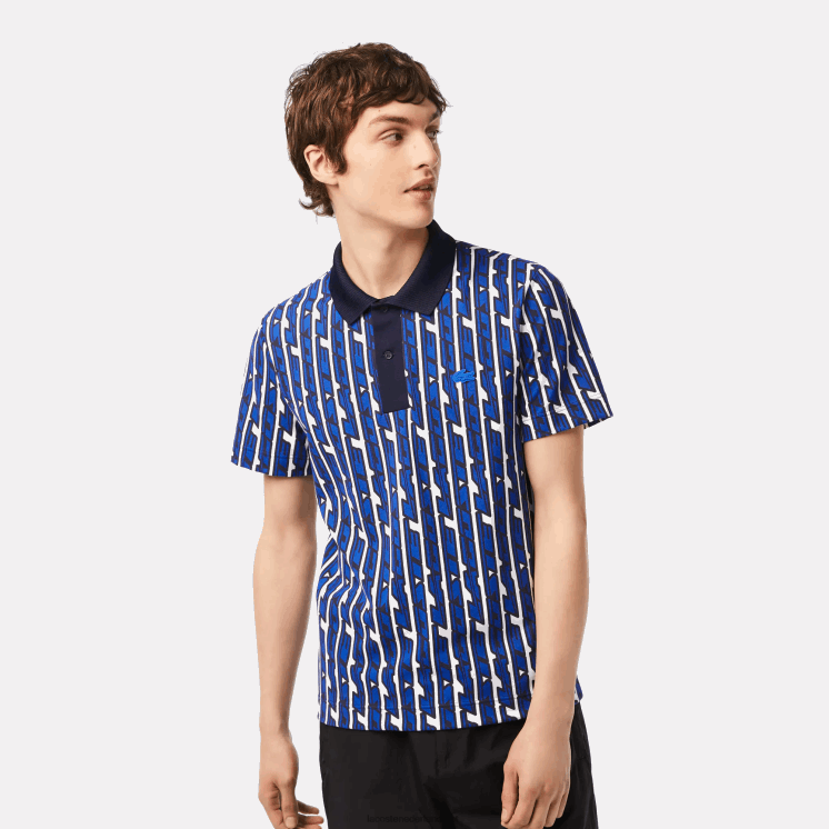 Lacoste tweekleurige bedrukte polo met actieve beweging 0828H4 wit blauw elke Heren