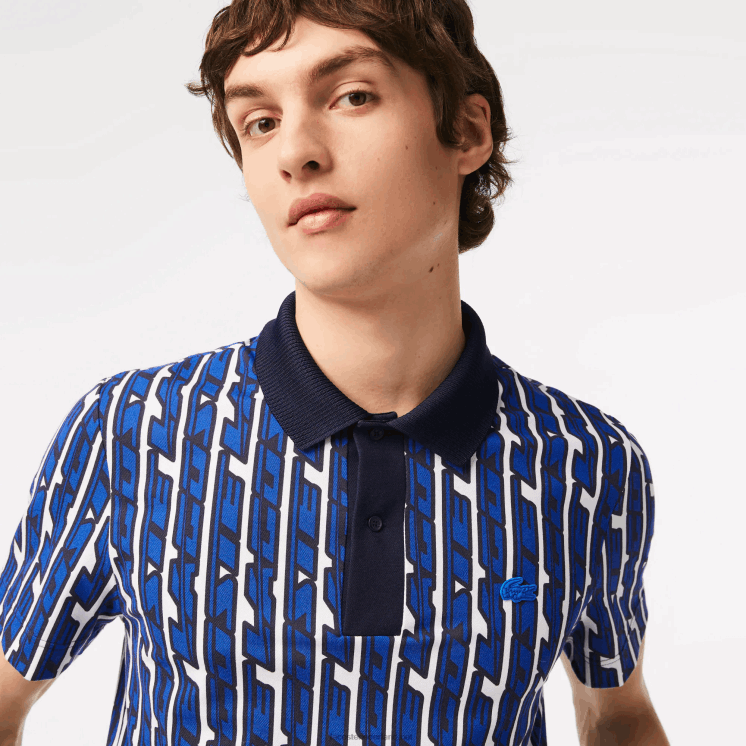 Lacoste tweekleurige bedrukte polo met actieve beweging 0828H4 wit blauw elke Heren