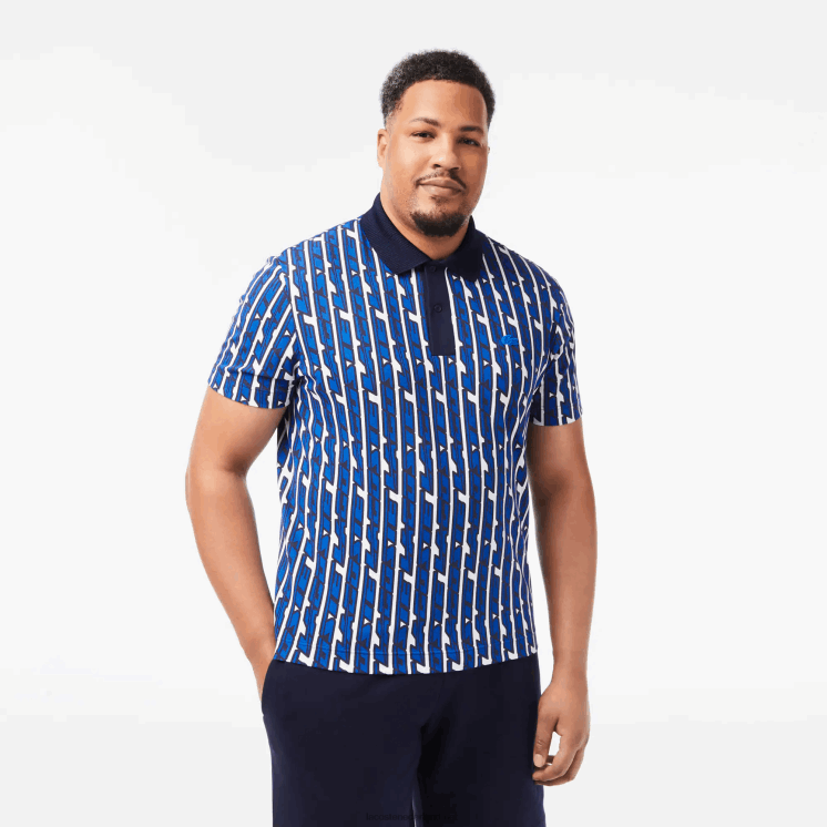 Lacoste tweekleurige bedrukte polo met actieve beweging 0828H4 wit blauw elke Heren