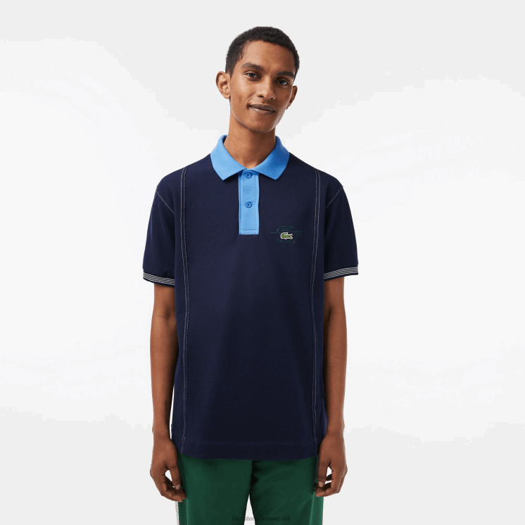 Lacoste tweekleurige polo van biologisch katoen 0828H262 marineblauw f65 Heren