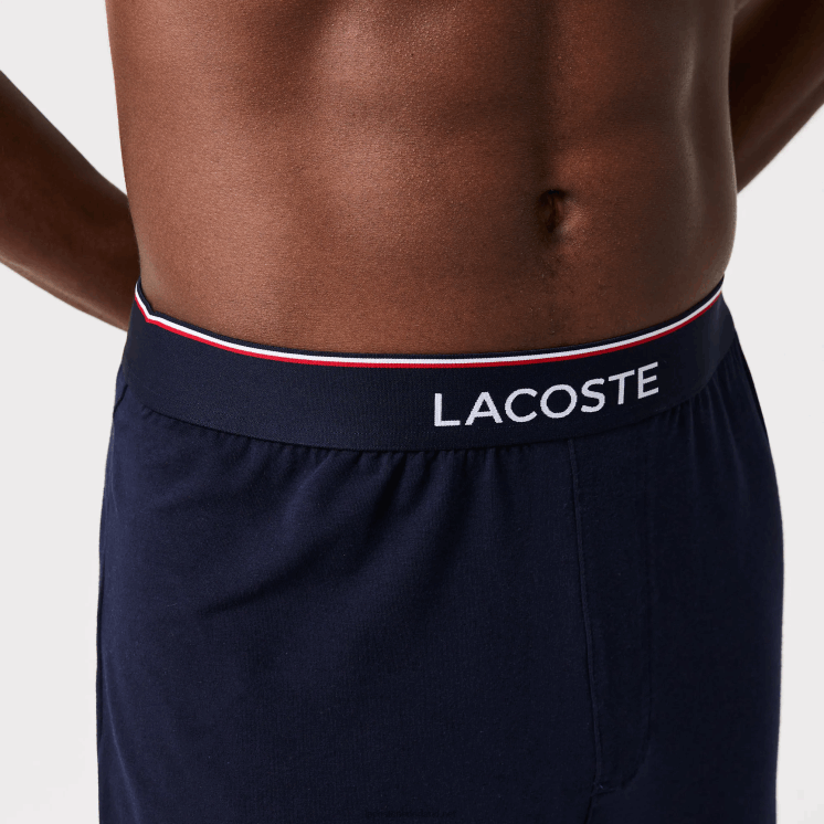 Lacoste Colorblock stretch katoenen lange pyjama set 0828H1510 grijs chine marine wit rood 4ty Heren