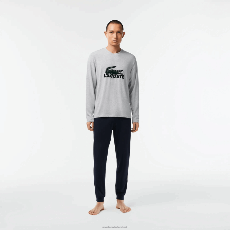 Lacoste Fluwelen lange pyjama met logo 0828H1457 marineblauw grijs chine groen vxd Heren