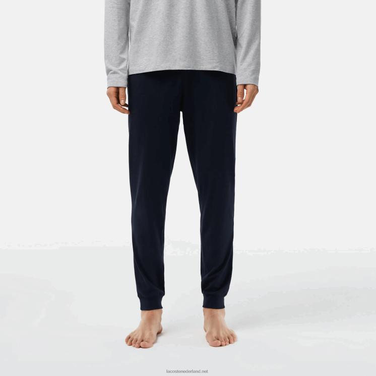 Lacoste Fluwelen lange pyjama met logo 0828H1457 marineblauw grijs chine groen vxd Heren